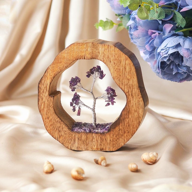 RITUALISTIC Amethyst Crystal Tree Set in Wooden Ring Gift Spiritual Item for Energy Flow Chakra Healing Feng Shui Gemstone Bonsai Tree Home Decor Items Wealth Luck Bonsai Tree Showpiece - Image 2