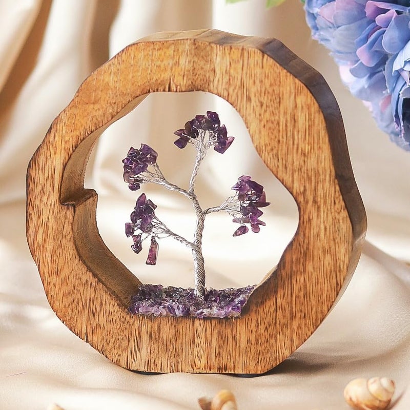 RITUALISTIC Amethyst Crystal Tree Set in Wooden Ring Gift Spiritual Item for Energy Flow Chakra Healing Feng Shui Gemstone Bonsai Tree Home Decor Items Wealth Luck Bonsai Tree Showpiece - Image 1