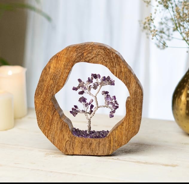 RITUALISTIC Amethyst Crystal Tree Set in Wooden Ring Gift Spiritual Item for Energy Flow Chakra Healing Feng Shui Gemstone Bonsai Tree Home Decor Items Wealth Luck Bonsai Tree Showpiece - Image 4