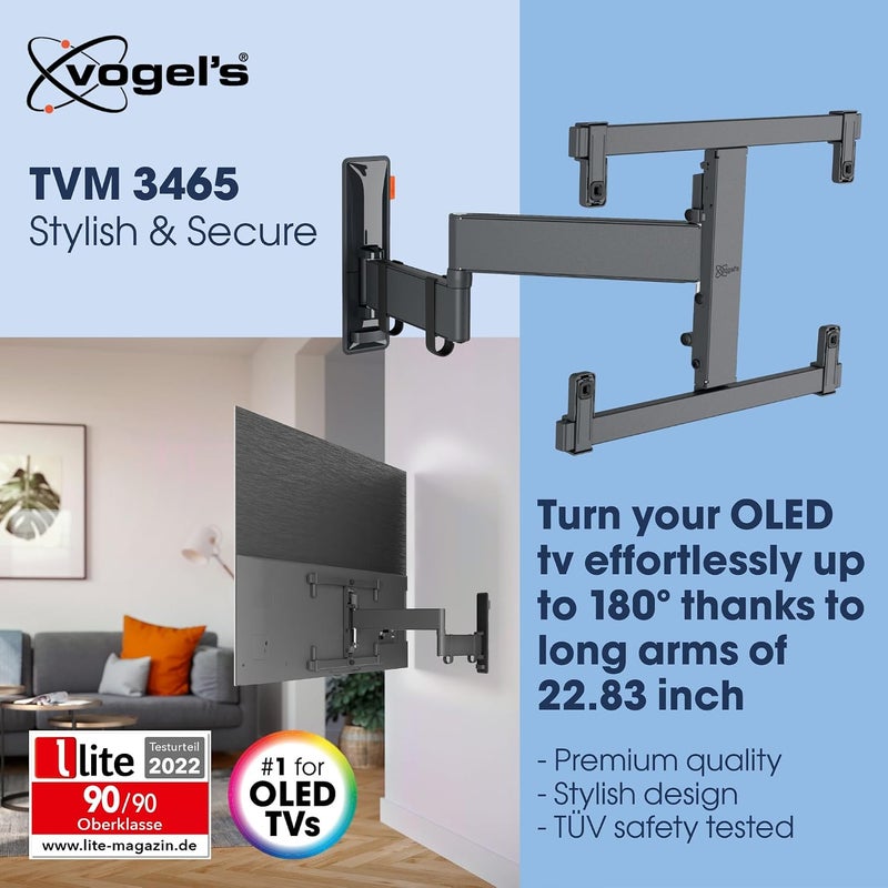 Vogel's TVM 3465 full-motion OLED TV wall bracket for 32-65 inch TVs, Max. 55 lbs (25 kg), Swivels up to 180º, Full-Motion OLED TV wall Mount, Max. VESA 400x400, Universal compatibility - Image 2