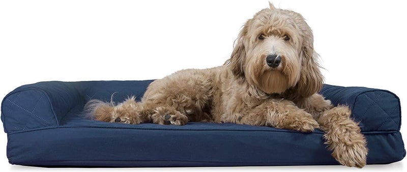 Furhaven Pet Dog Bed | Cooling Gel Memory Foam Quilted Traditional Sofa-Style Living Room Couch Pet Bed w/Removable Cover for Dogs & Cats, Navy, Large - Image 1