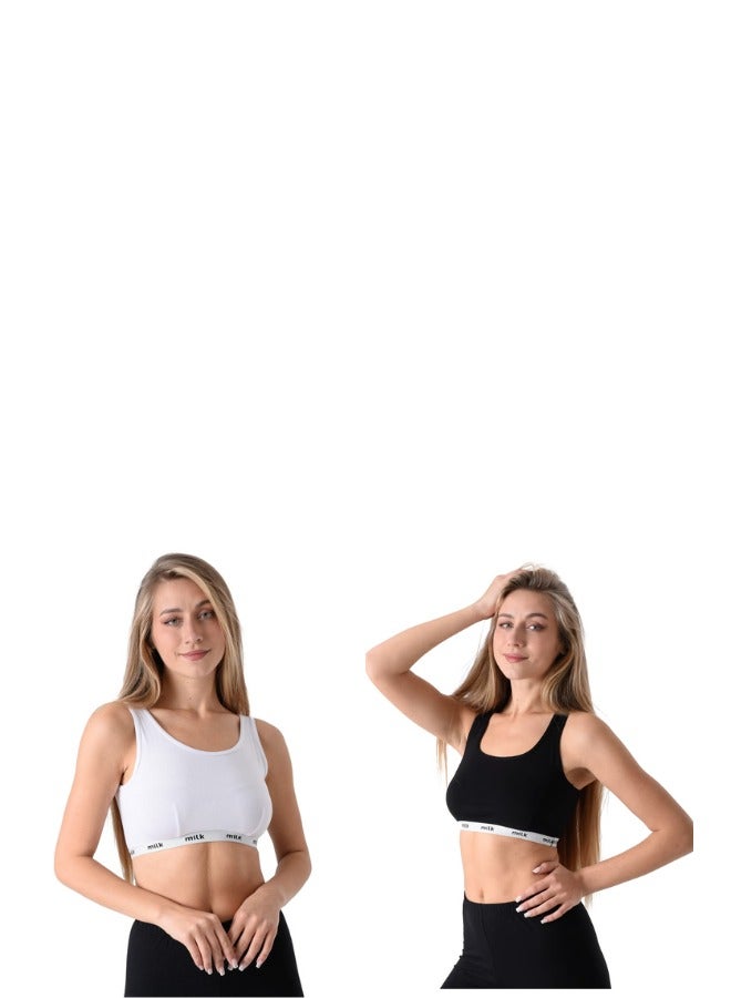 Milk Women Soft Non Padded Bra (Wide Strap) - Bundle of 2 Bras (Black & White)  - Image 1