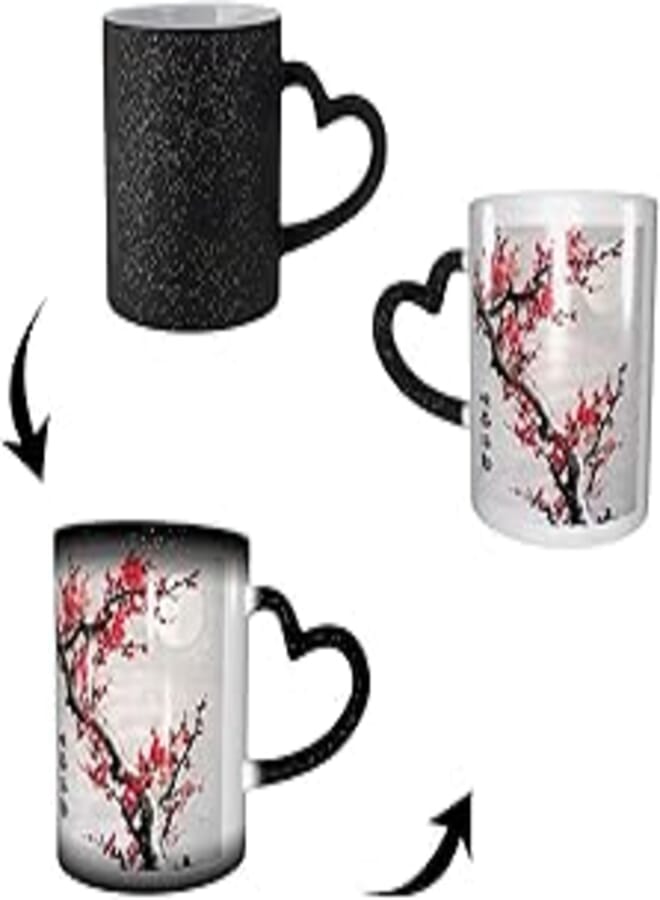 Heat Changing Sensitive Mug - Blossom Plum Flower 11 Oz Magic Color Change Coffee Cup Ceramic Drinkware Mug