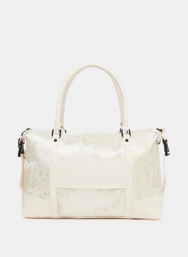 Styli Cream Floral Jacquard Duffle Bag