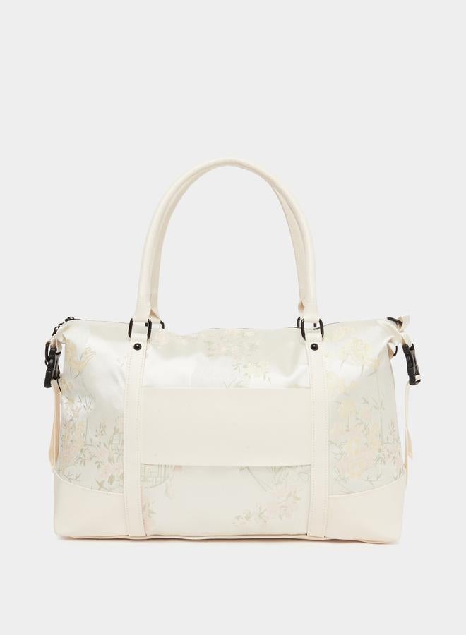 Styli Cream Floral Jacquard Duffle Bag - Image 2