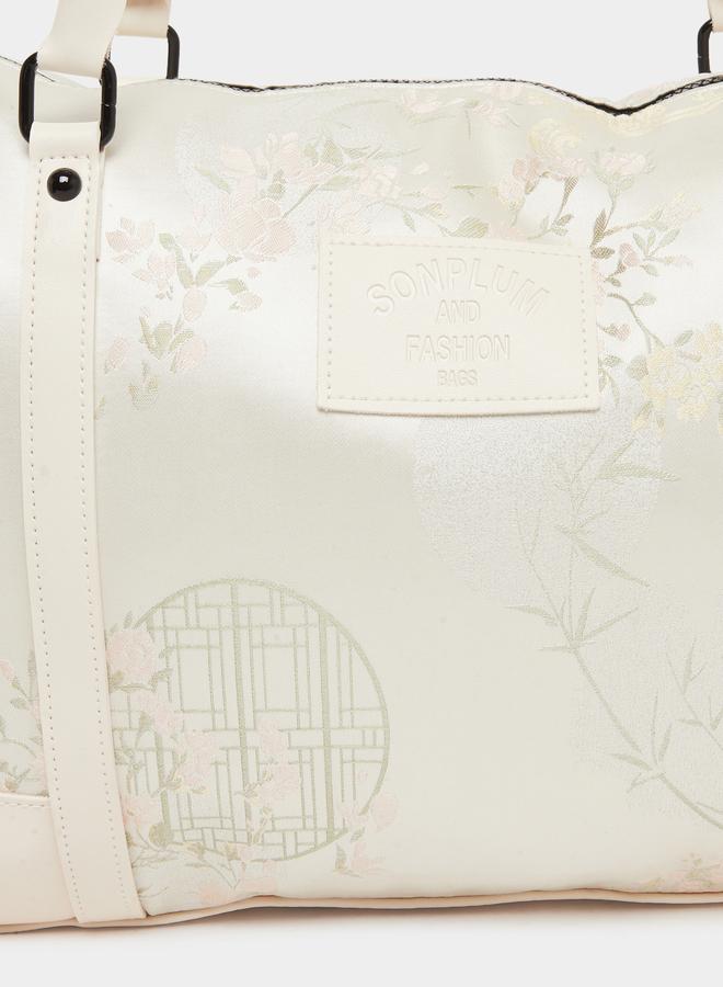 Styli Cream Floral Jacquard Duffle Bag - Image 3
