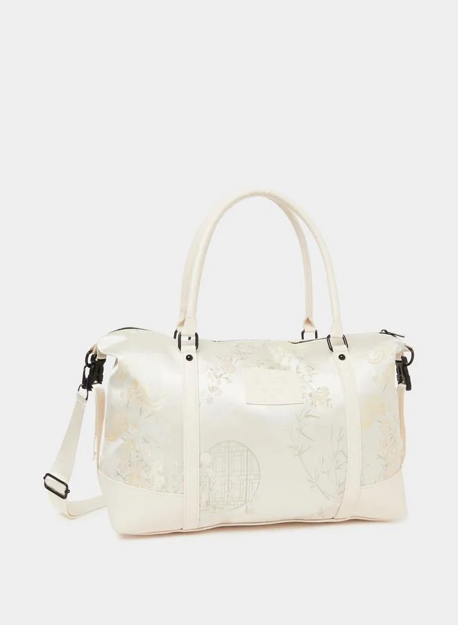 Styli Cream Floral Jacquard Duffle Bag