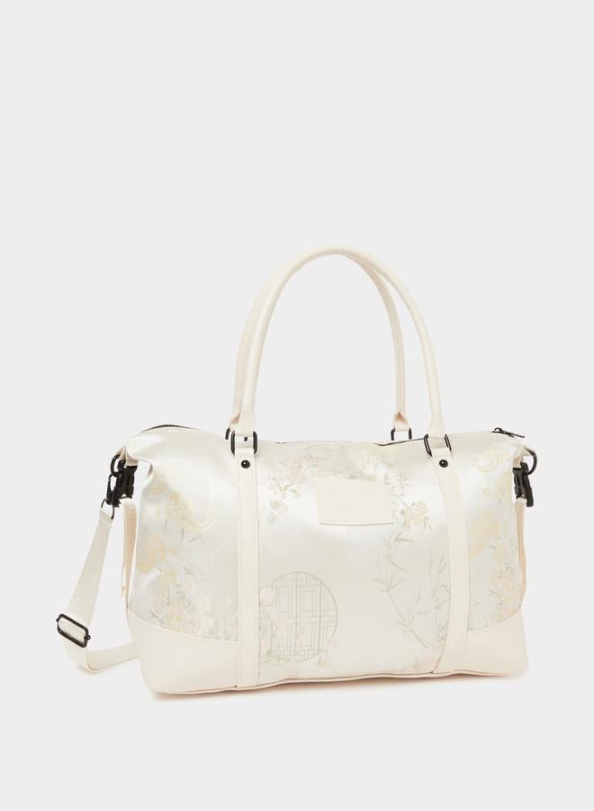 Styli Cream Floral Jacquard Duffle Bag - Image 1