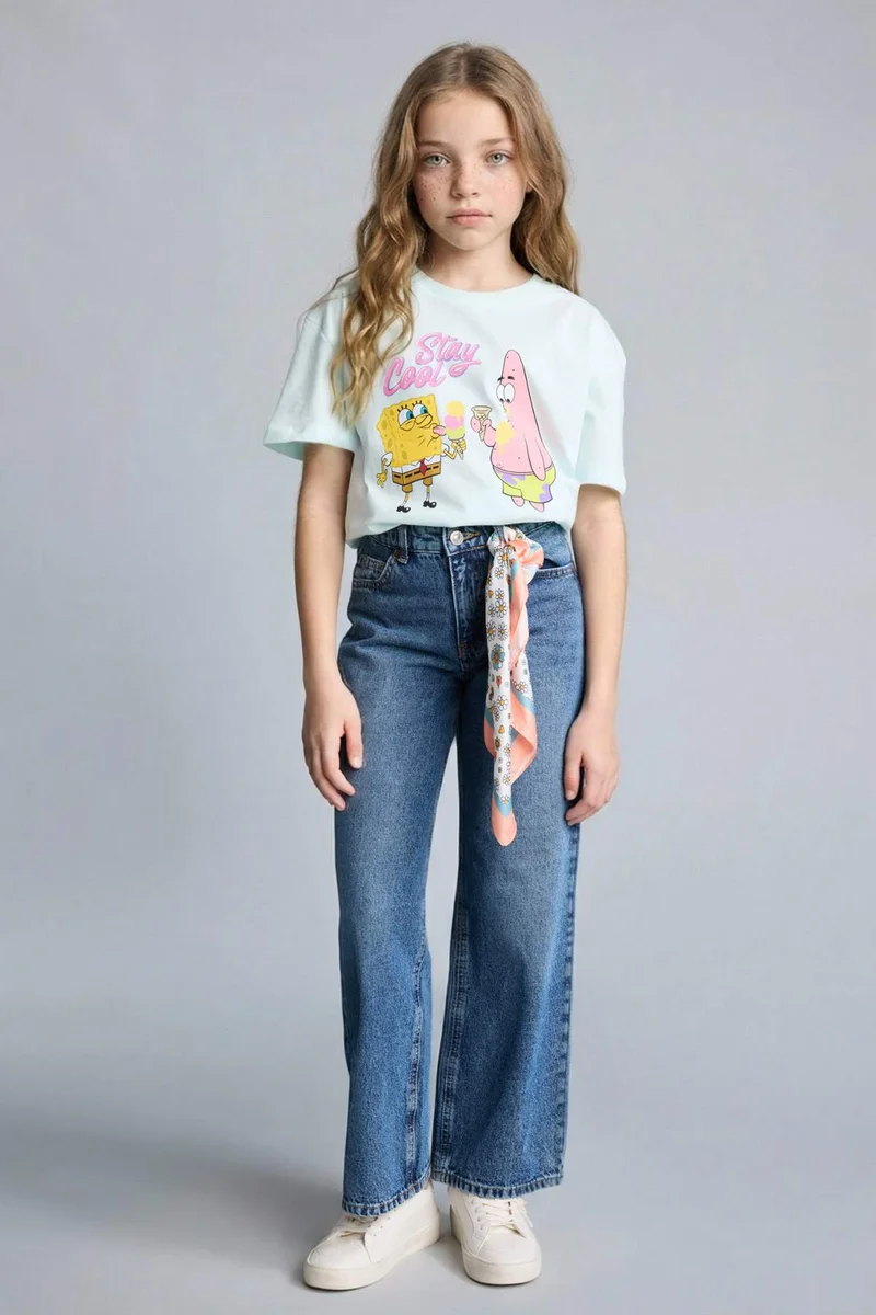 DeFacto Girl Oversize Fit SpongeBob Licensed Short Sleeve T-Shirt