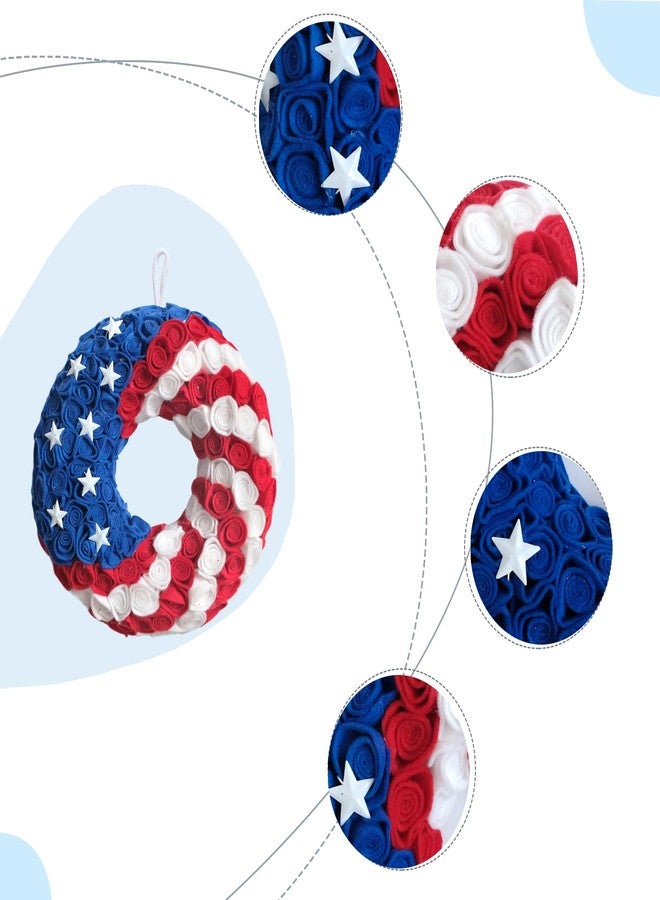 Bibelot 14inch Artificial 4th of July Wreaths Felt Roses Patriotic Americana Wreath Handcrafted Memorial Day Wreath Festival Decoration Front Door Wall Home Decor - Image 3