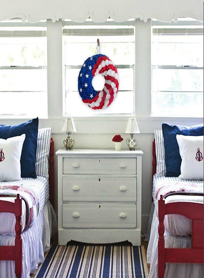 Bibelot 14inch Artificial 4th of July Wreaths Felt Roses Patriotic Americana Wreath Handcrafted Memorial Day Wreath Festival Decoration Front Door Wall Home Decor - Image 5