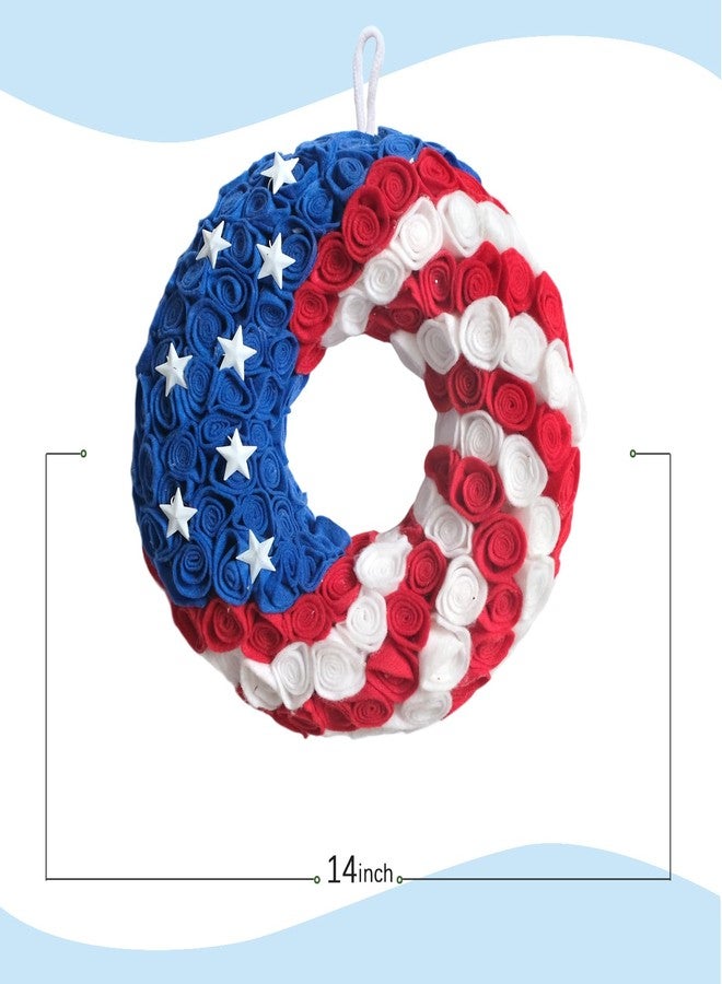 Bibelot 14inch Artificial 4th of July Wreaths Felt Roses Patriotic Americana Wreath Handcrafted Memorial Day Wreath Festival Decoration Front Door Wall Home Decor - Image 2