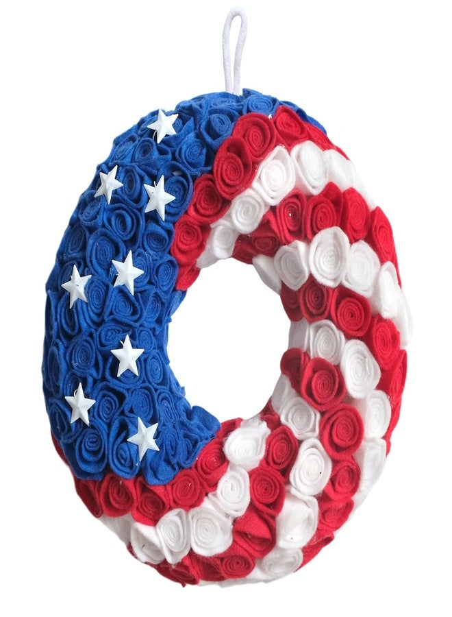 Bibelot 14inch Artificial 4th of July Wreaths Felt Roses Patriotic Americana Wreath Handcrafted Memorial Day Wreath Festival Decoration Front Door Wall Home Decor - Image 1
