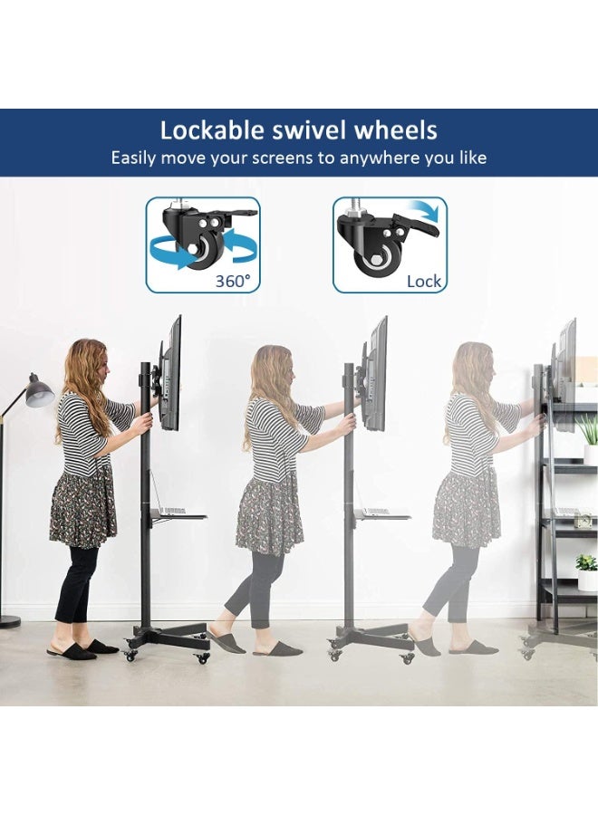 Original Rolling TV Cart Mobile Stand for 32-70 Inch TVs – Height Adjustable Portable TV Trolley with Wheels - Image 2