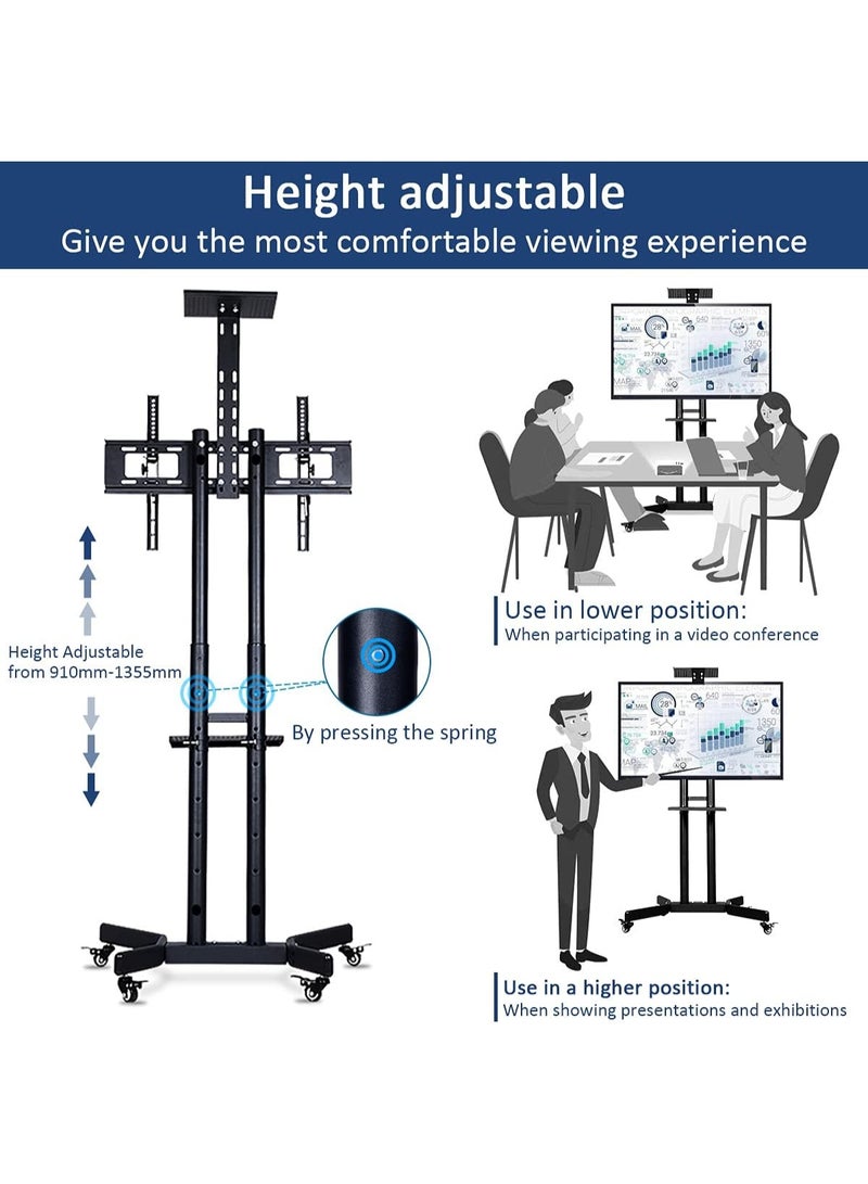 Original Rolling TV Cart Mobile Stand for 32-70 Inch TVs – Height Adjustable Portable TV Trolley with Wheels - Image 4