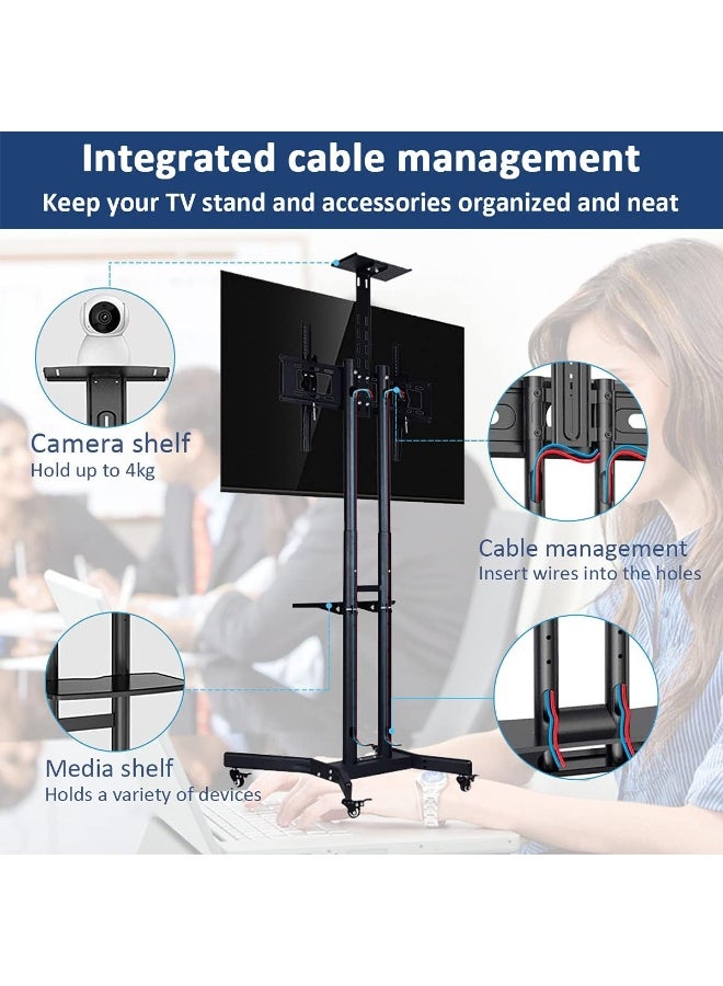 Original Rolling TV Cart Mobile Stand for 32-70 Inch TVs – Height Adjustable Portable TV Trolley with Wheels - Image 3