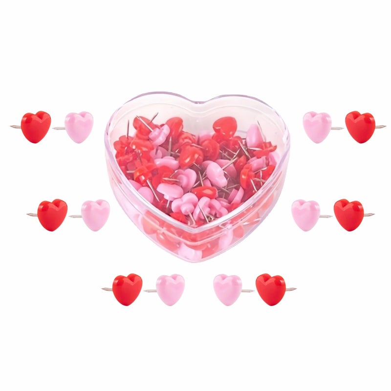 RyanDesign Heart Push Pins,Corkboard Nails for Office/Home Decor-Durable Decorative Push Pins for Bulletin Board,Photos,Notes,DIY Crafts,Soft Corkboard,Reusable&Cute Wall Decor (Red Pink Mixed Heart Box 100PACK) - Image 1