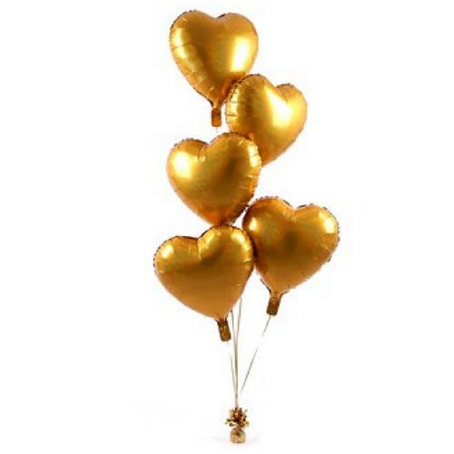 Evisha Golden Perfect Shape Heart Foil Aluminium Balloons 5 Pcs| Gift for Valentine| Valentine Gift | Valentines Day Gift |Valentines Day Decoration Items| Party Decoration Items - Image 1
