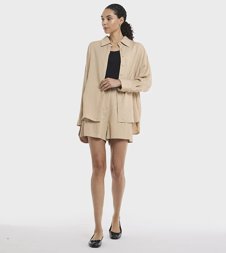 بي سي بي جي BCBG Linen Blend Plain Oversize Shirt