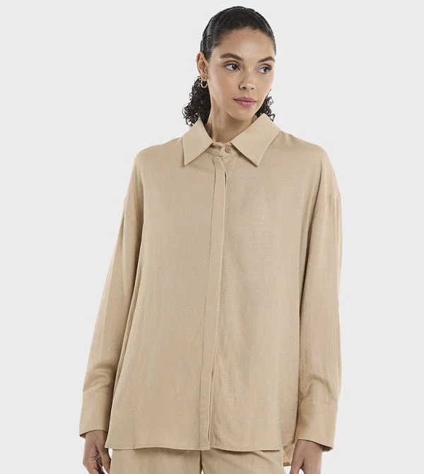 بي سي بي جي BCBG Linen Blend Plain Oversize Shirt