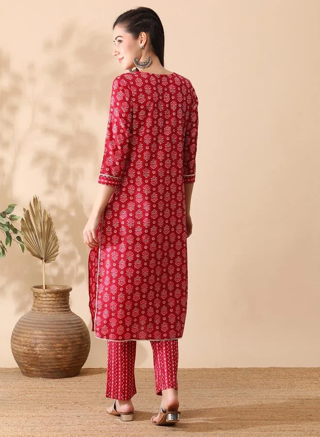 globus All-Over Print Keyhole Neck Kurta and Trouser Set