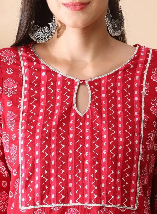 globus All-Over Print Keyhole Neck Kurta and Trouser Set