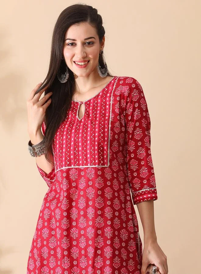 globus All-Over Print Keyhole Neck Kurta and Trouser Set