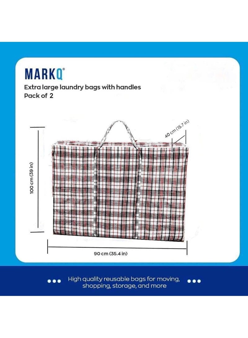 Laundry bags with Zip & Handle 2 Pack Heavy Duty Reusable Storage Bag for Clothes Moving House Grocery Shopping Bag. X Large 100 x 90 x 40 cm