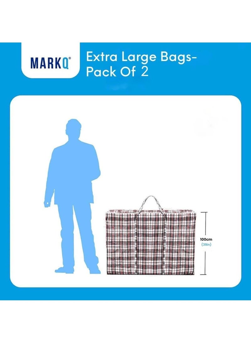 Laundry bags with Zip & Handle 2 Pack Heavy Duty Reusable Storage Bag for Clothes Moving House Grocery Shopping Bag. X Large 100 x 90 x 40 cm