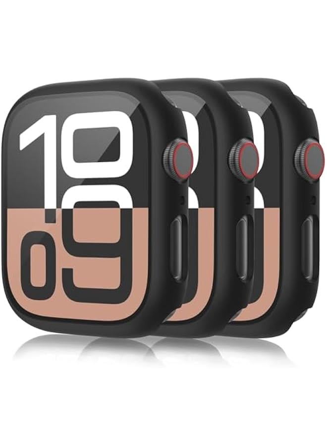 3 Pack Case for Apple Watch Series 10 42mm Hard PC Case with Tempered Glass Screen Protector Waterproof Anti-Scratch Ultra-Thin Protective Cover for iWatch Series 10 42mm, Black - Image 1