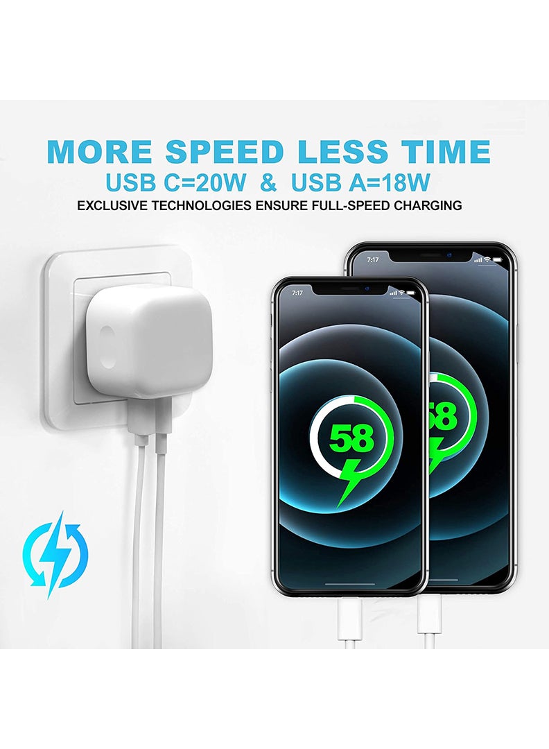 Theodor Original USB C Plug 20W USB Plug 18W UK Compatible with Ios & Android power adapter USB-C Fast Charger wall type c socket Dual Port USBC  - Image 2