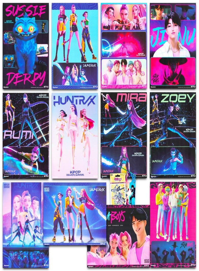 Netflix Kpop Demon Hunters Poster Book - Bundle with 12 Posters Featuring Huntrix & Saja Boys Artwork for Kids Room Decorations Plus Decals | Kpop Demon Hunters Room Decor for Boys, Girls - Image 1