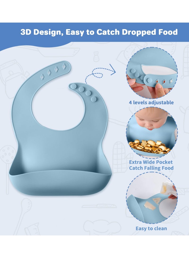 BESTPEAK 9Pcs Food Grade Silicone Baby Led Weaning Set, Strong Suction Bowl & Divided Plate, Adjustable Deep Pocket Waterproof Bib, Soft Ergonomic Spoon Fork, Leak-Proof Double Handle Sippy Cup with Lid & Pacifier, Toddler Self Feeding Tableware Kit for 6–36 Months Boys Girls, Ideal Newborn Baby Shower Gift (Blue) - Image 3