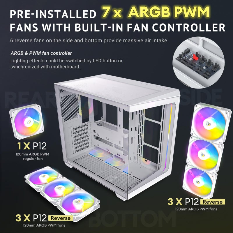 Antec C5 ARGB White, Mid-Tower ATX PC Case, Seamless Tempered Glass Front & Side Panels, 7Ã—120mm ARGB PWM Fans Included, Supports Up to 10 Fans, 360mm Radiator Support, Type-C 3.2 Gen 2 - Image 4