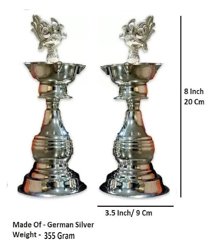 Sigaram 8 X 35 Inch Diya Made by Pure German Silver for Home Pooja Decor K3135 - Image 4