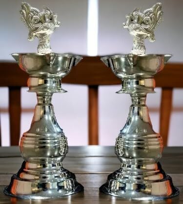 Sigaram 8 X 35 Inch Diya Made by Pure German Silver for Home Pooja Decor K3135 - Image 5