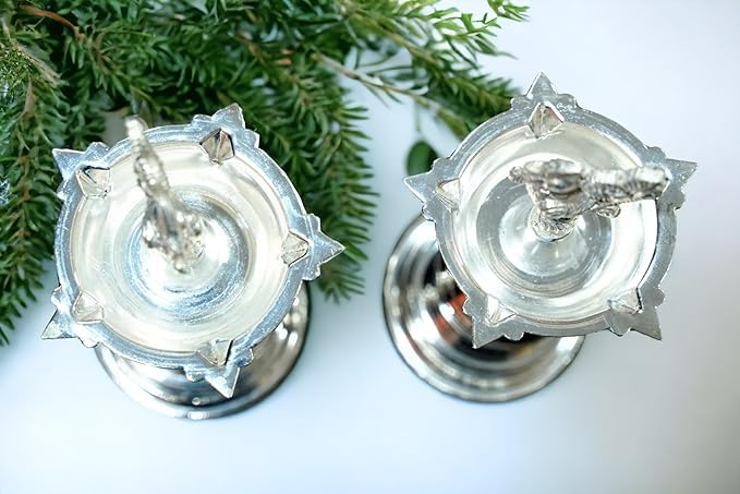 Sigaram 8 X 35 Inch Diya Made by Pure German Silver for Home Pooja Decor K3135 - Image 2
