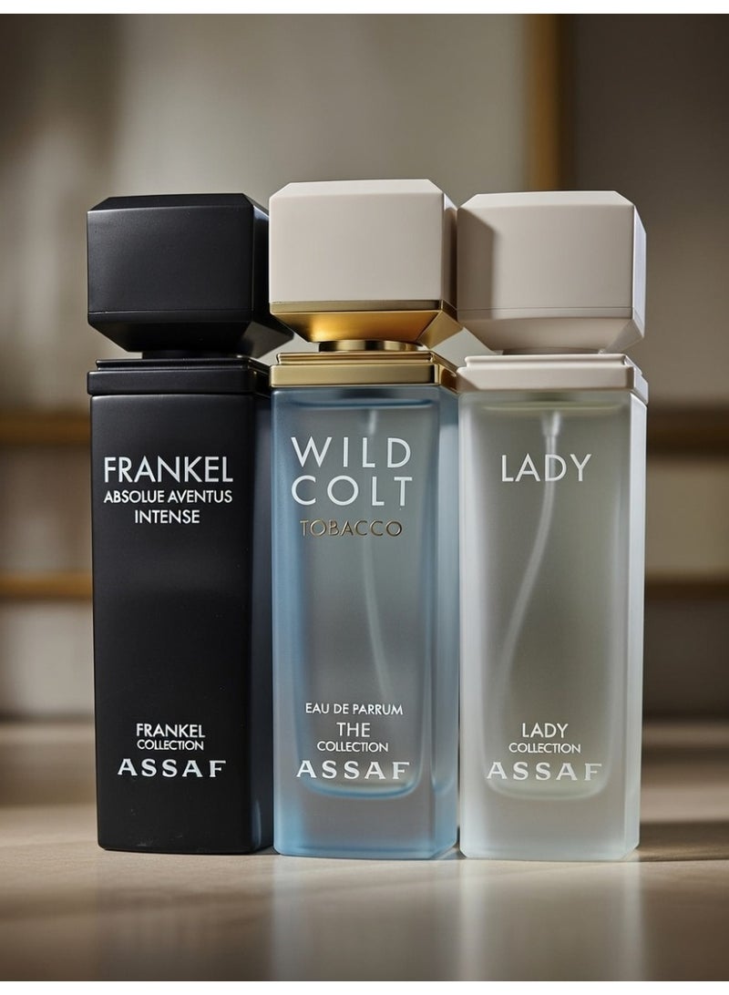 Wild Colt Tobacco 100ml + Frankel Aventus Intense 100ml from Original Assaf Perfumes+100 ml LADY perfume from ASSAF COLLECTION