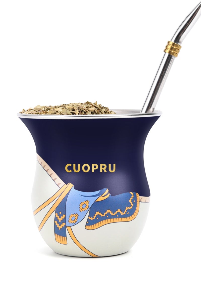 كوبرو بمجموعة كوب ماتيه على طريقة السرج مع مصاصة بومبيلا وفرشاة تنظيف – قرعة فم واسع بسعة 200 مل لشاي ماتيه والمزيد (أزرق غير لامع) - Image 1