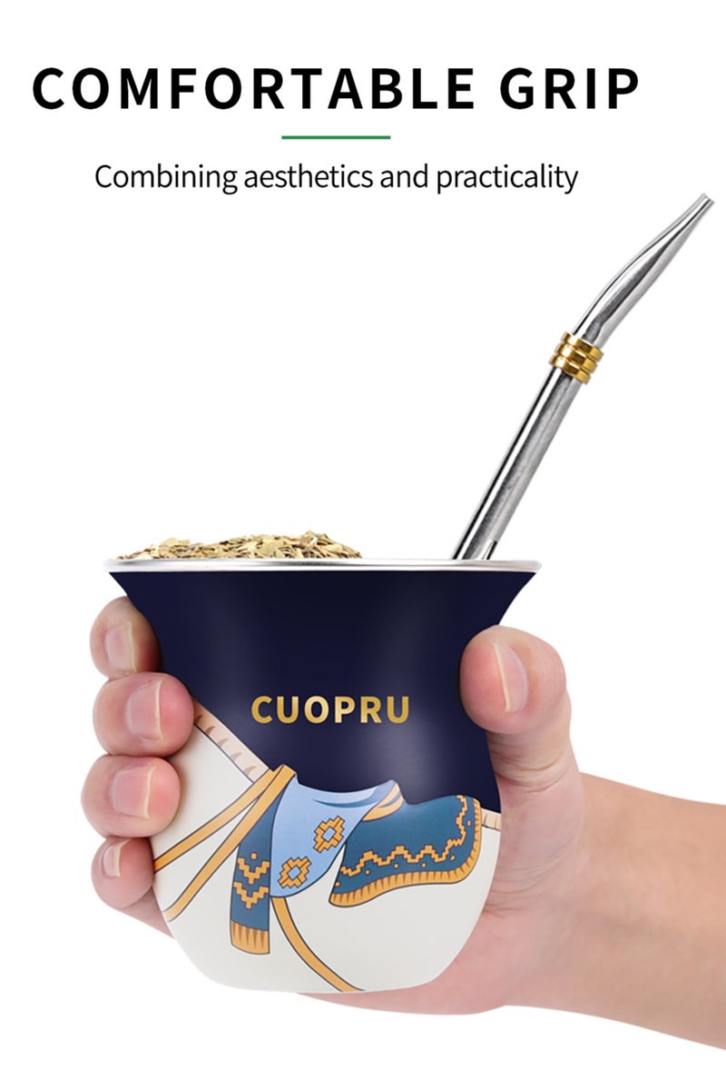 كوبرو بمجموعة كوب ماتيه على طريقة السرج مع مصاصة بومبيلا وفرشاة تنظيف – قرعة فم واسع بسعة 200 مل لشاي ماتيه والمزيد (أزرق غير لامع) - Image 5