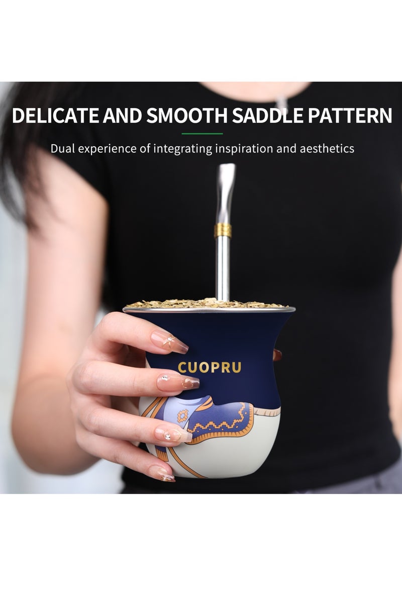 كوبرو بمجموعة كوب ماتيه على طريقة السرج مع مصاصة بومبيلا وفرشاة تنظيف – قرعة فم واسع بسعة 200 مل لشاي ماتيه والمزيد (أزرق غير لامع) - Image 4