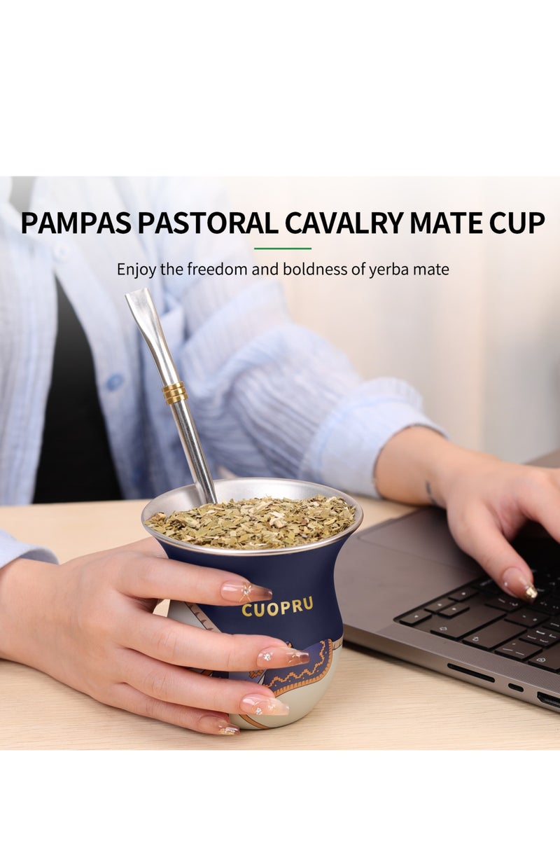 كوبرو بمجموعة كوب ماتيه على طريقة السرج مع مصاصة بومبيلا وفرشاة تنظيف – قرعة فم واسع بسعة 200 مل لشاي ماتيه والمزيد (أزرق غير لامع) - Image 3