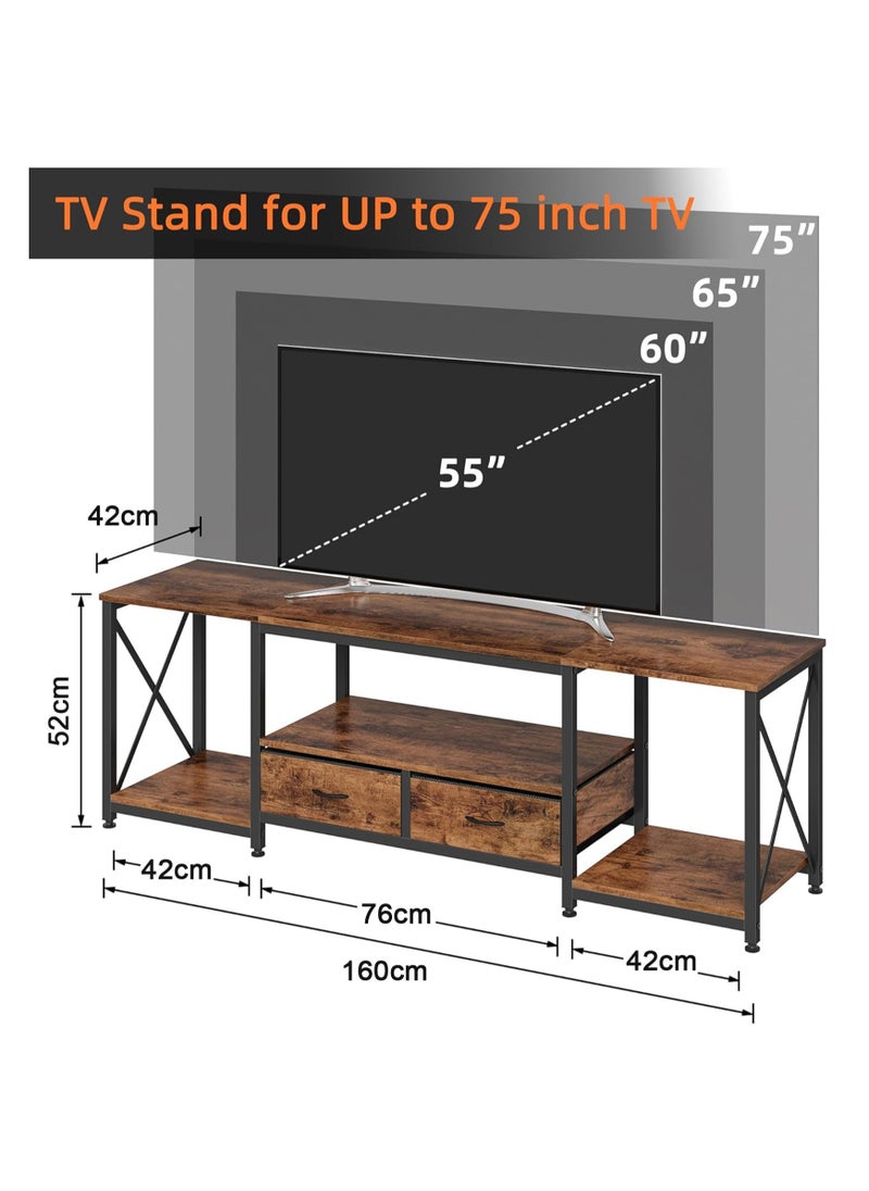 AnneFish 160*40*52cm TV Stand Table For TV Up To 75 Inch Storage Shelves Drawers Modern Entertainment Center and Industrial Media TV Console Table for Home Living Room  - Image 2