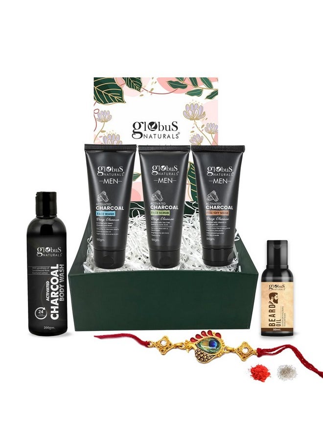 Globus Naturals Charcoal Men Rakhi Gift Box Set of 5 - An Assorted Gift for your Brother - Beard Oil, Face Wash, Face Scrub, Peel Off Mask & Body Wash - pzsku/Z1209D3BFF992EC03B5F3Z/45/_/1738306320/cd33db9c-bdc7-40dd-a68c-24b7a1275656