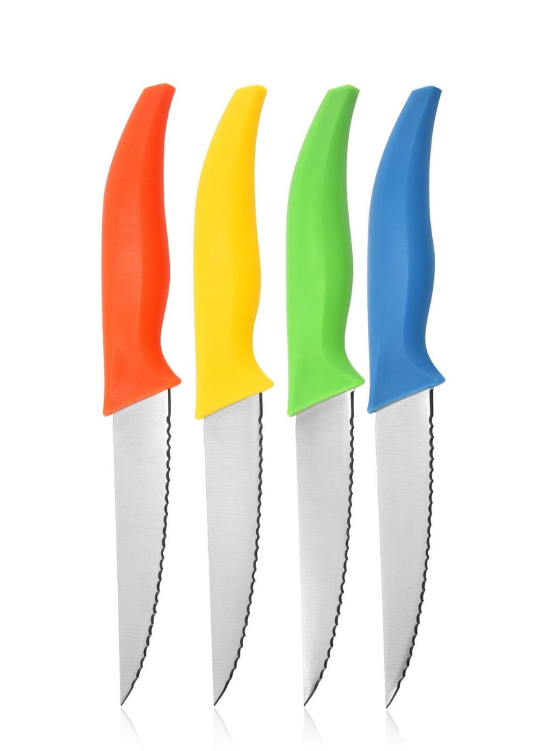 Astylway Steak Knives Set of 4 Serrated Steak Knives, Starter Stainless Steel Steak Knife Set with Gift Box PP Handle Assorted Color  - Image 1