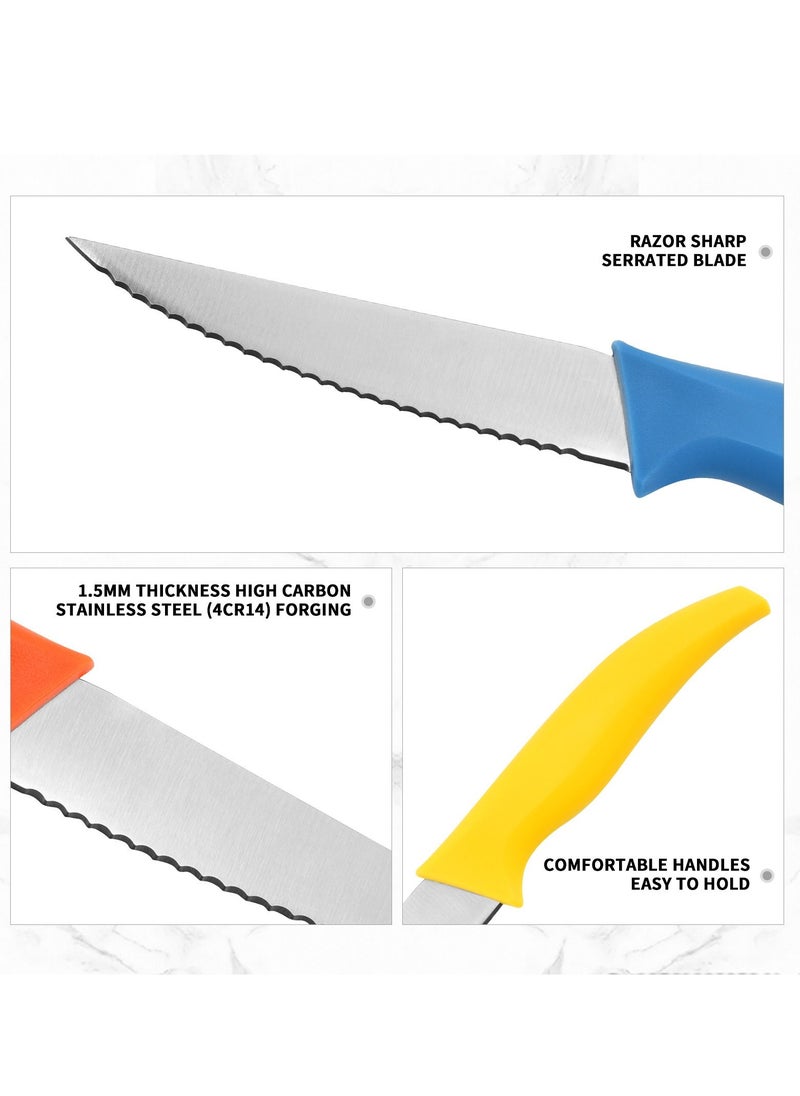 Astylway Steak Knives Set of 4 Serrated Steak Knives, Starter Stainless Steel Steak Knife Set with Gift Box PP Handle Assorted Color  - Image 3