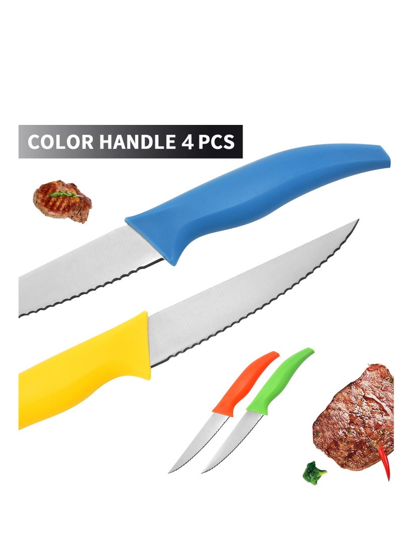 Astylway Steak Knives Set of 4 Serrated Steak Knives, Starter Stainless Steel Steak Knife Set with Gift Box PP Handle Assorted Color  - Image 5