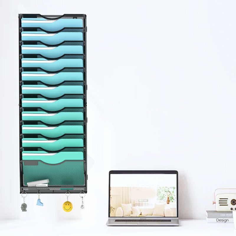Gawerk 13-Tier Wall File Organizer Hanging Wall File Holder Wall Mount Paper Folder Organize - Image 3