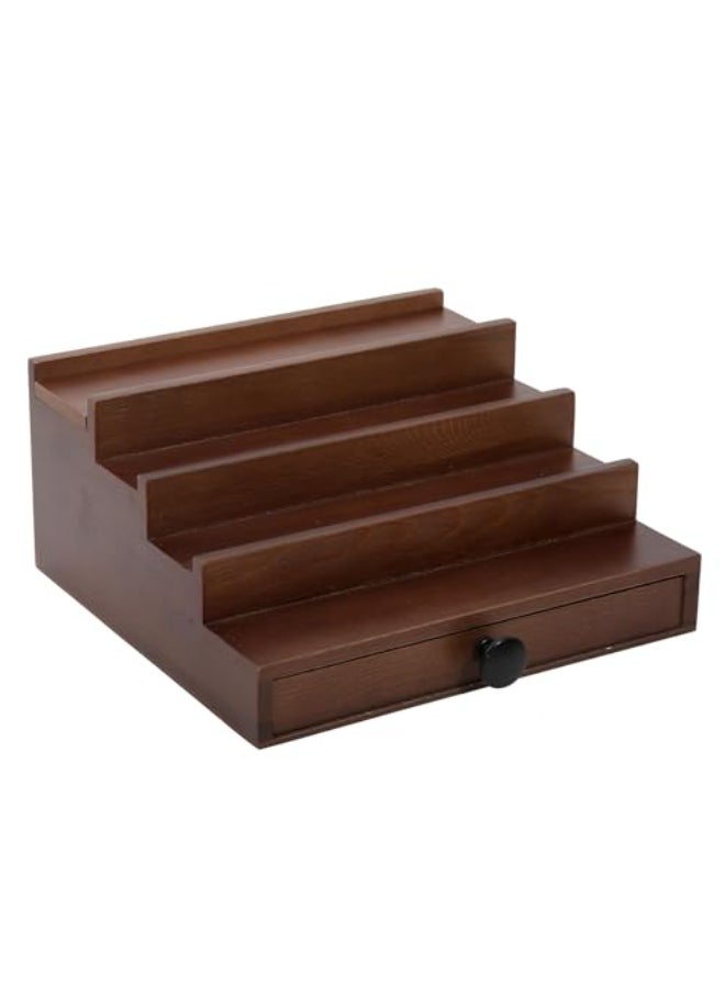 Fengligoo Walnut Cologne Organizer for Men 4 Tier Wooden Cologne Perfume Display Stand with Drawer and Hidden Compartment Mens Cologne Holder Shelf for Organizing and Storing - Image 1