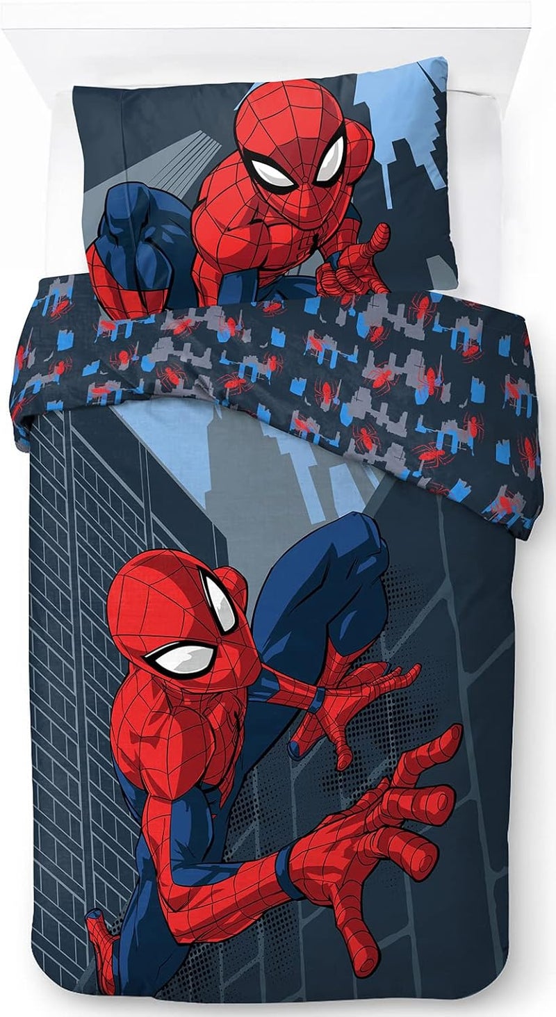 Jay Franco Marvel Spiderman City Streets Children's Bedding Set with Duvet Cover 135 x 200 cm and Pillowcase 50 x 70 cm, 100% Cotton Various fittings - Image 1